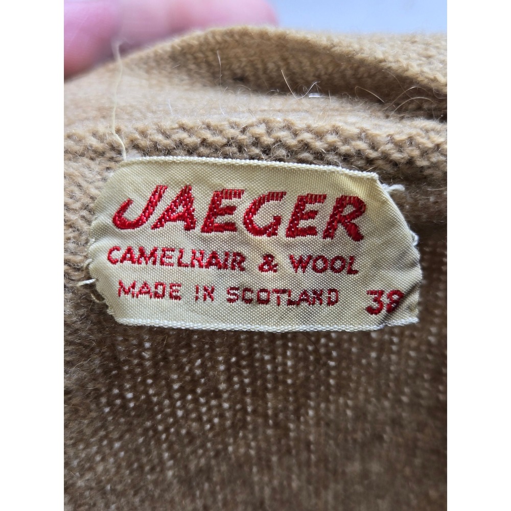 VTG Men's‎ Jaeger Size 38 Camelhair Wool Cardigan Sweater Scotland Old Money - Picture 3 of 4
